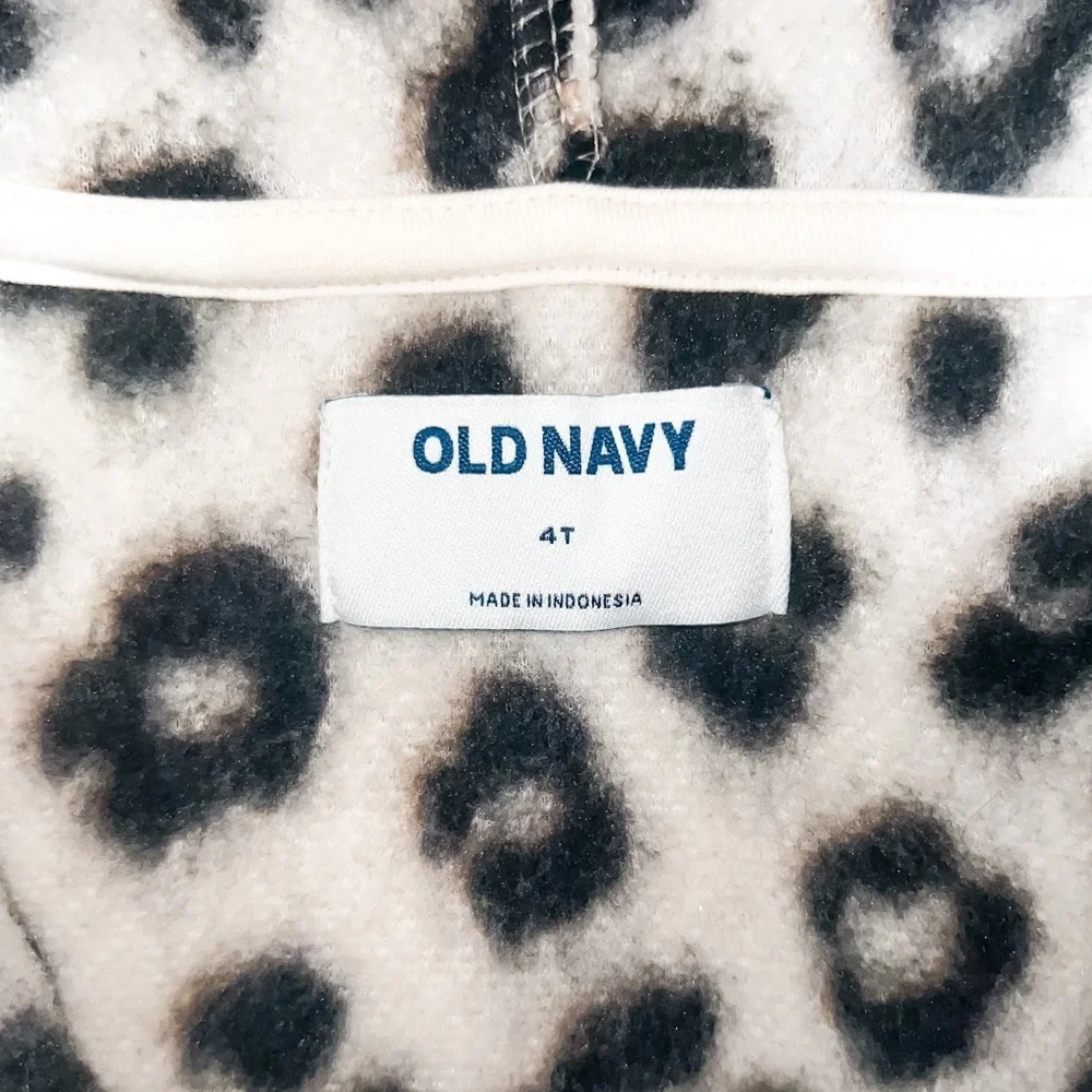 Old Navy Toddler Girls Leopard Printed Sherpa Zip-Front Hooded Jacket, Size 4T